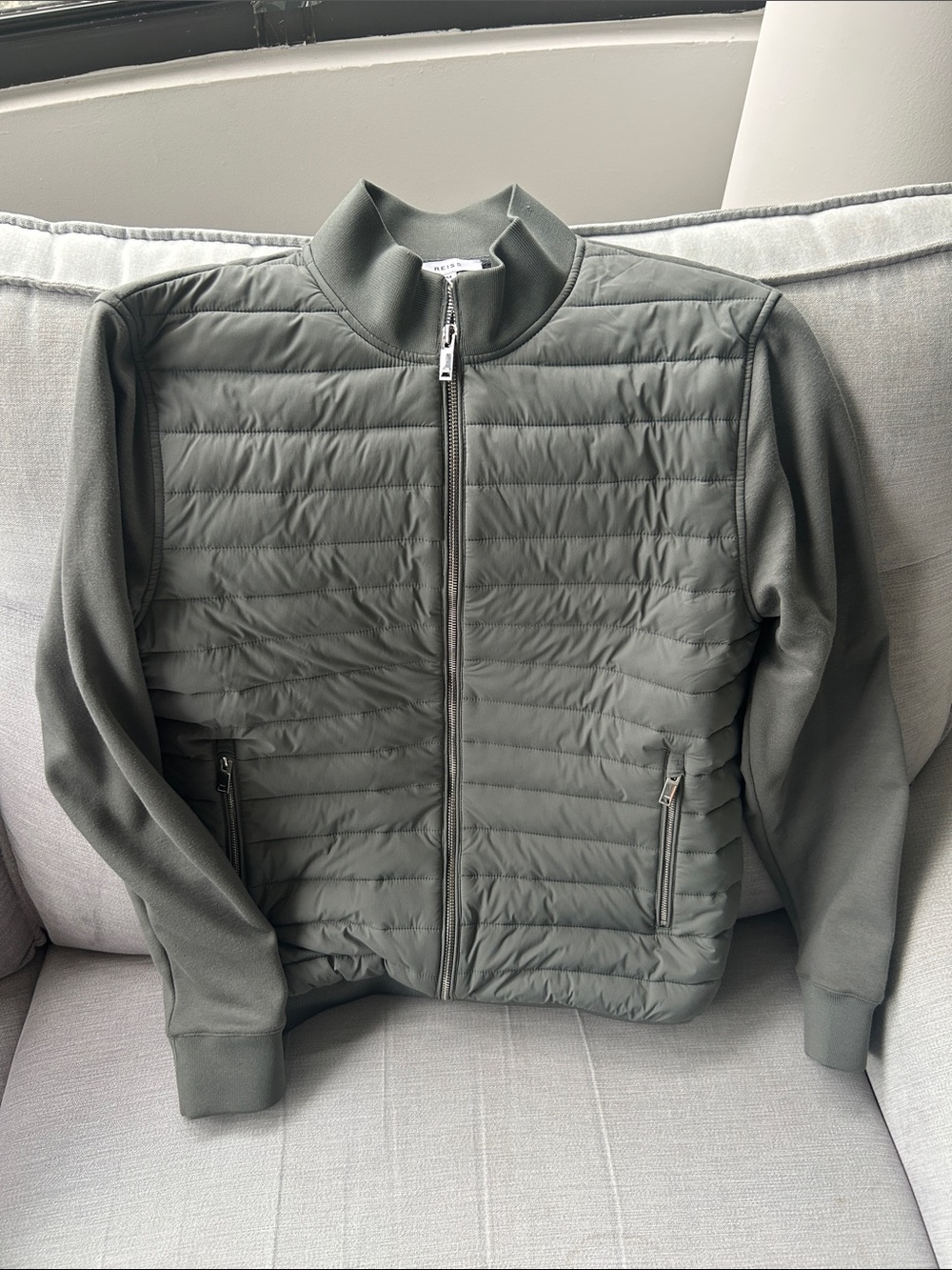 Reiss Men's Quilted Full-Zip Puffer Jacket in Olive